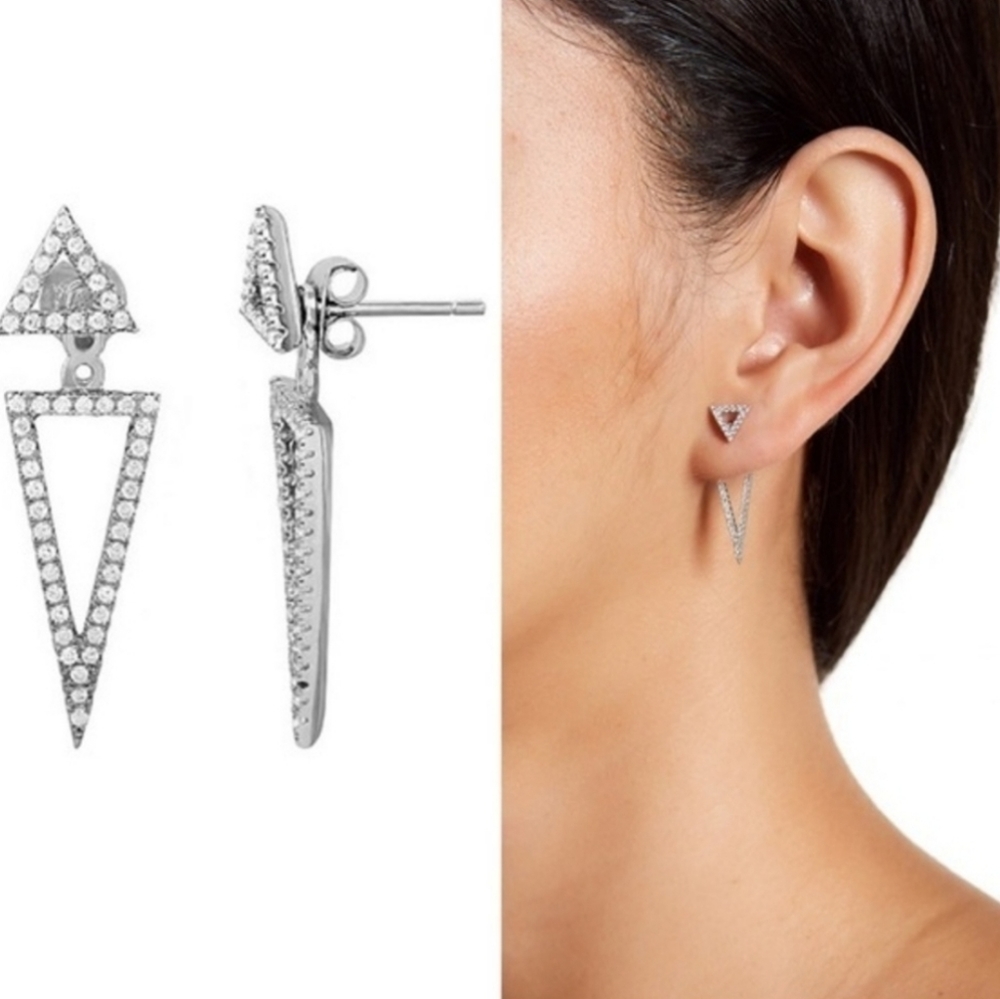 Sterling Silver Swarovski Crystal Accented Double Triangle Post Earrings